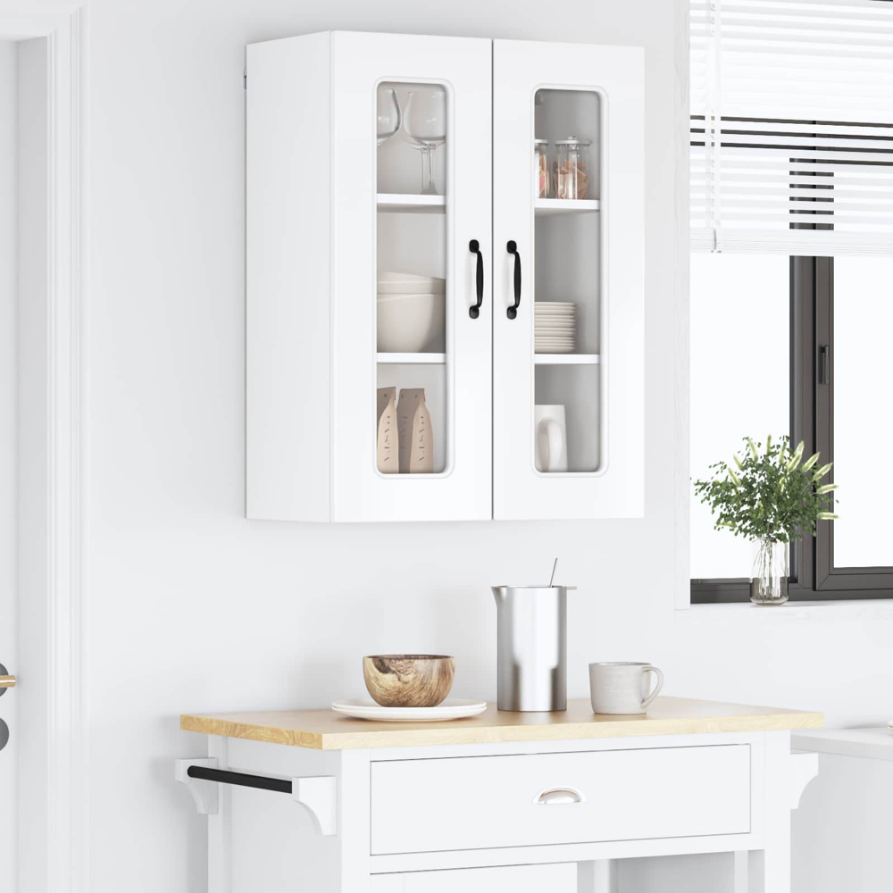 vidaXL 2 Glass Door High Gloss White Kitchen Wall Cabinet Image 9