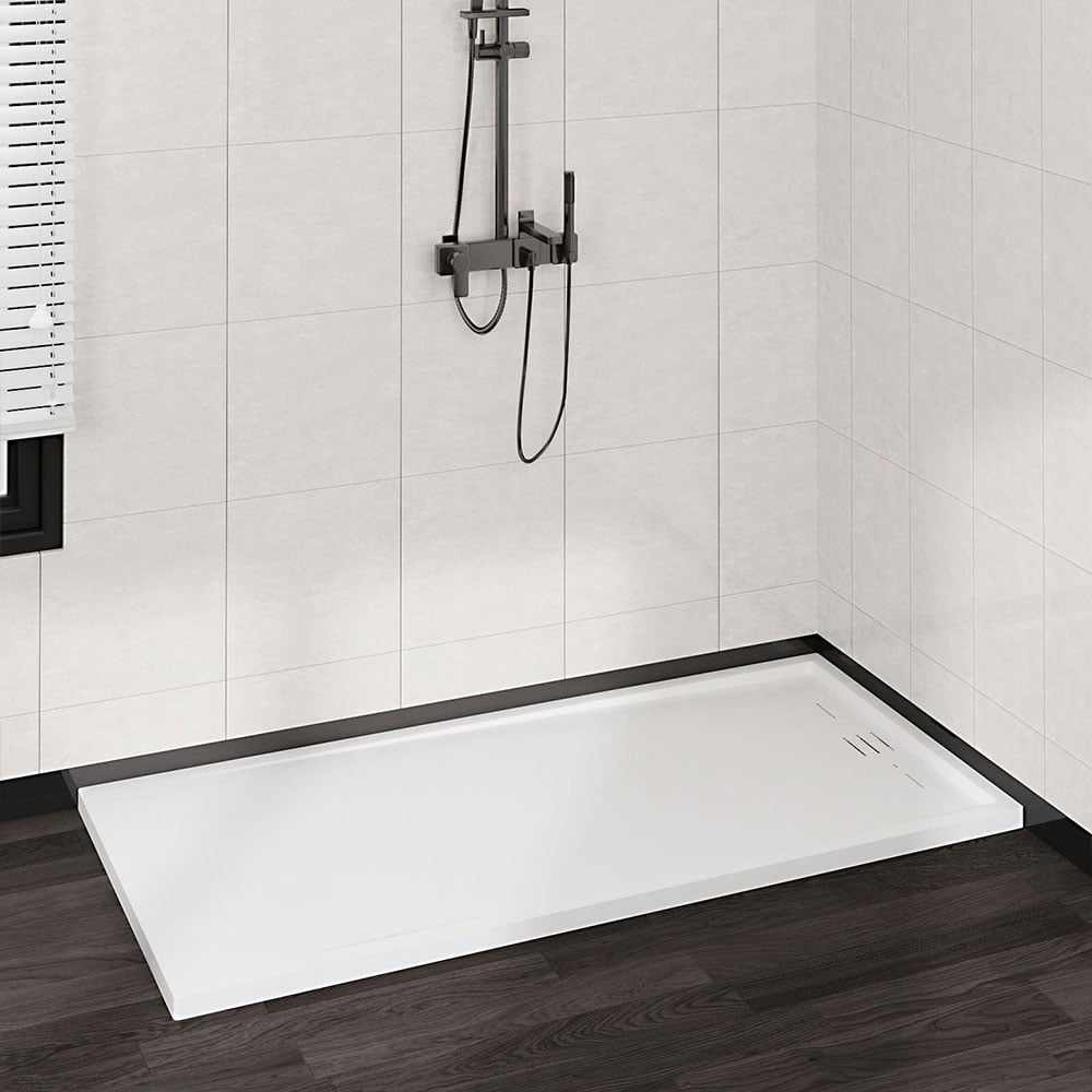 H&O Direct White Sleek Rectangular Shower Tray with Drain 170cm Image 2