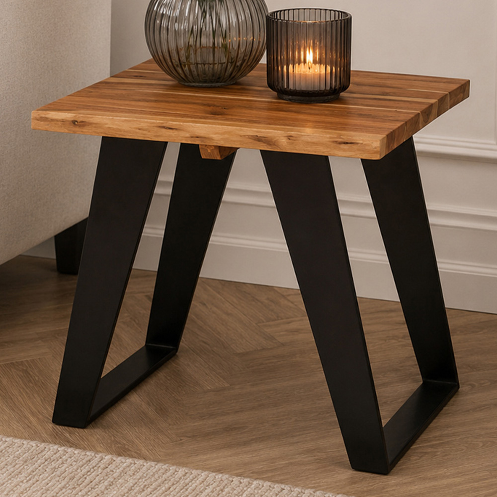 Premier Housewares Surax Acacia Wood Side Table with Black Legs Image 1