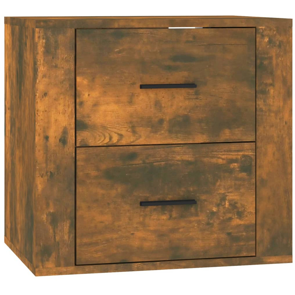 vidaXL 2 Drawer Smoked Oak Wall Mounted Bedside Cabinet Image 2