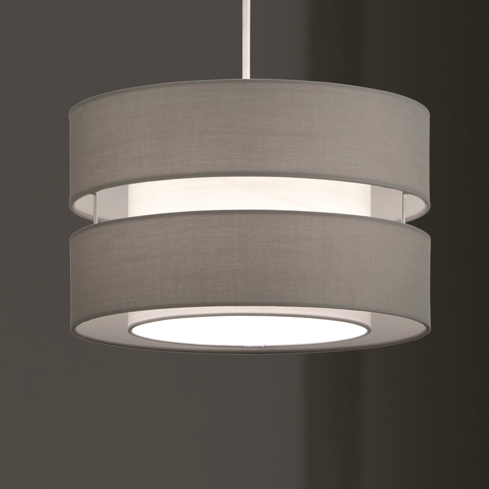 Kliving 2 Tier Grey Fabric Shade Pendant Light Image 2