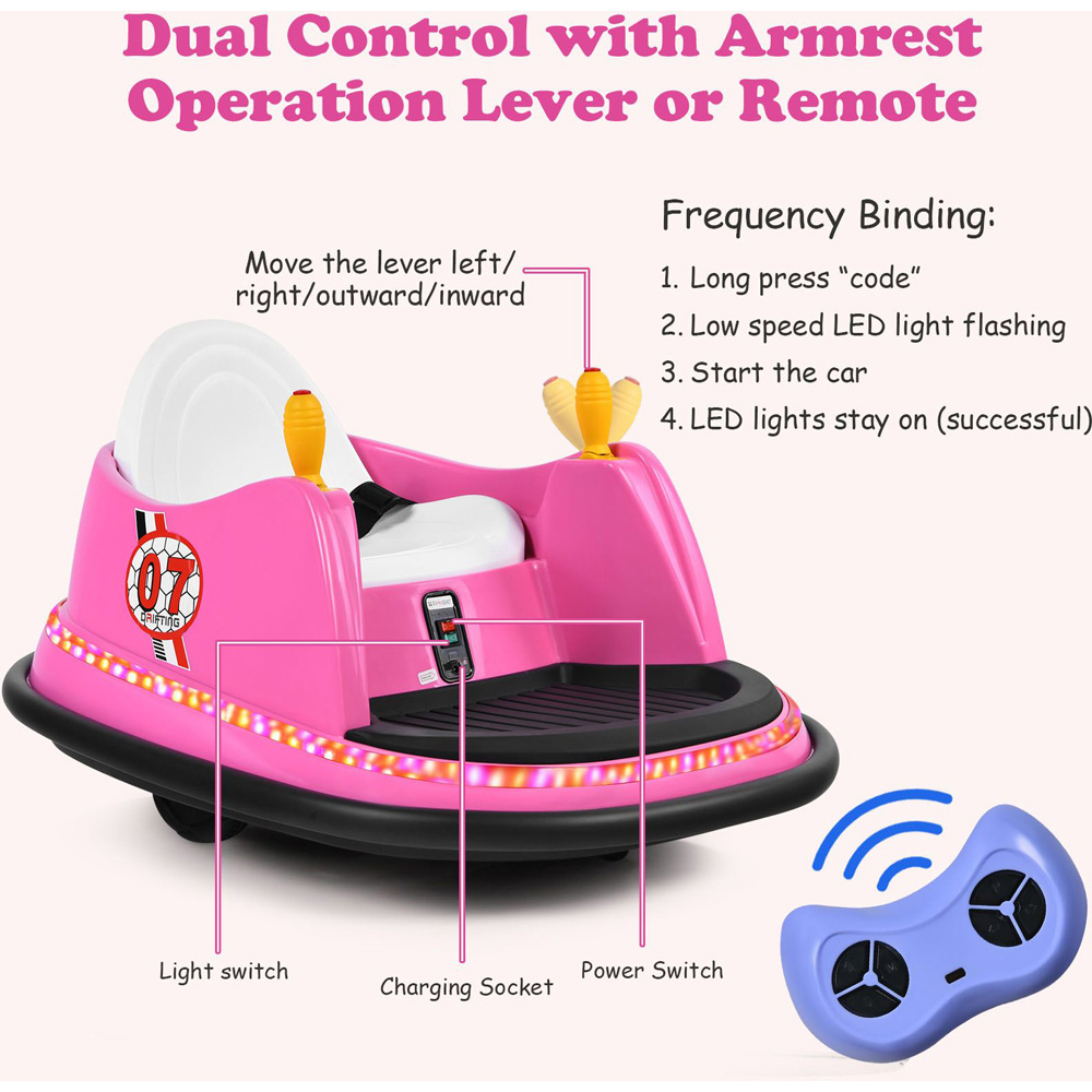 Costway Kids Pink Ride On Bumper Car Image 5