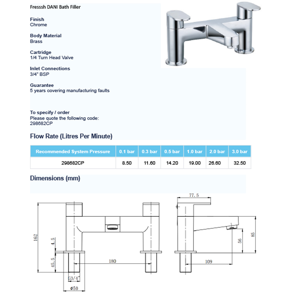 Fresssh Dani Bath Filler Chrome Image 2