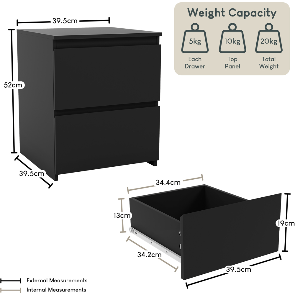 VIDA DESIGNS Denver 2 Drawer Black Large Bedside Cabinet Set of 2 Image 7