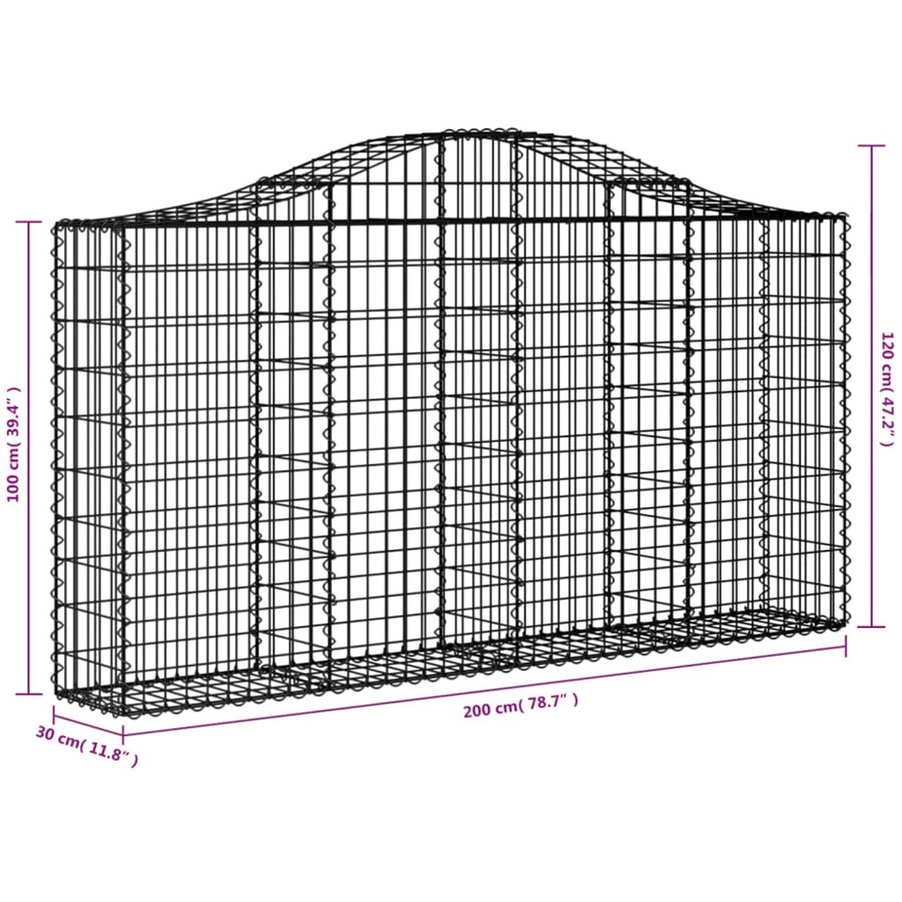 vidaXL Silver Galvanised Iron Arched Gabion Basket 100/120 x 30 x 200cm 7 Pack Image 5