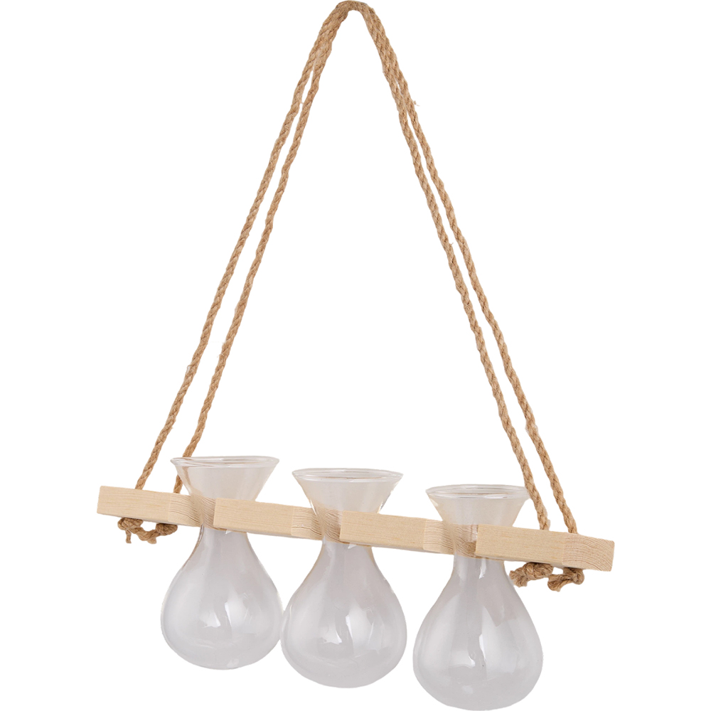 Living and Home 3 Vase Natural Wood Wall Mounted Plant Propagation Station Image 3