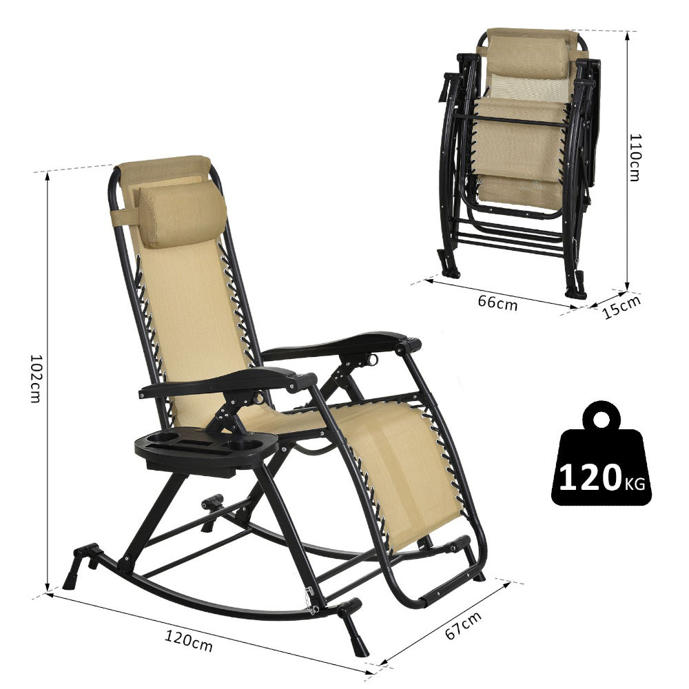 Outsunny Texteline Beige Zero Gravity Rocking Recliner Chair Image 6