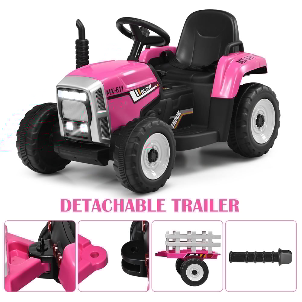Costway Kids Electric Ride On Tractor with Trailer Music and LED Light 12V Image 8