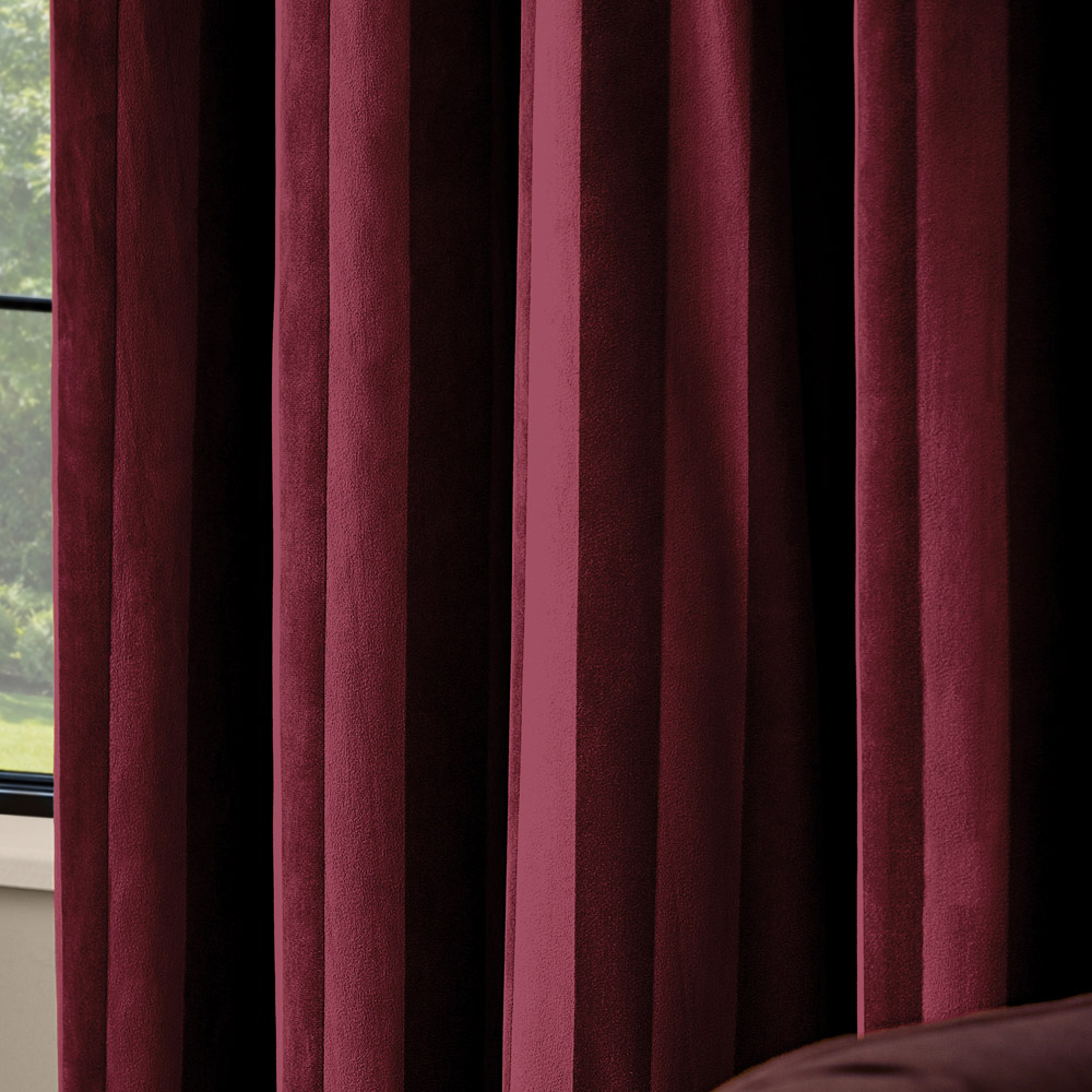 Paoletti Regency Burgundy Stripe Velvet Lined Eyelet Curtains 229 x 137cm Image 3