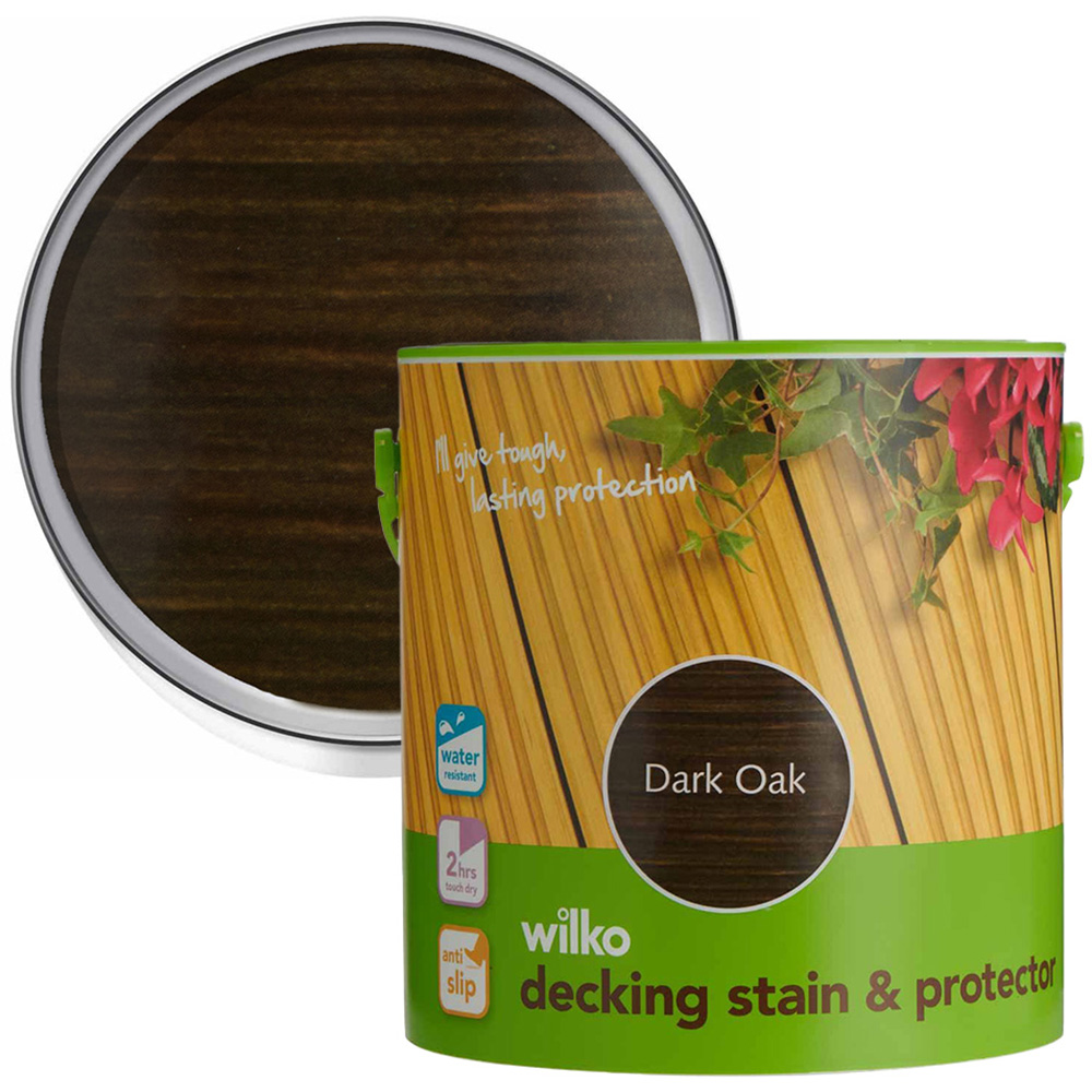 Wilko Anti Slip Dark Oak Decking Stain and Protector 2.5L Image 1