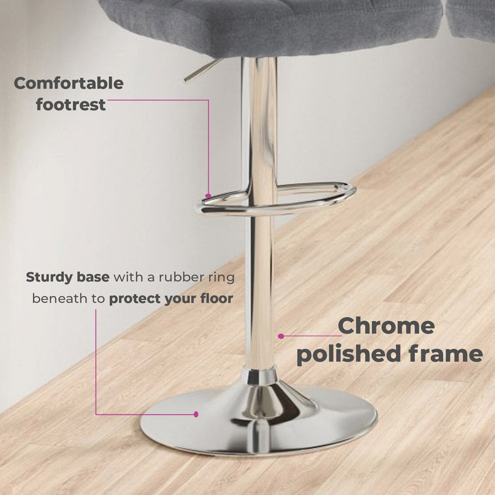 Neo Dark Grey and Chrome Fabric Swivel Bar Stool Set of 2 Image 3