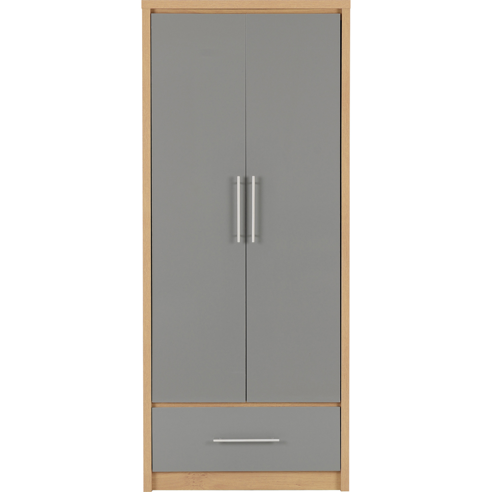 Seconique Seville 2 Door Single Drawer Grey Gloss Light Oak Effect Veneer Wardrobe Image 3