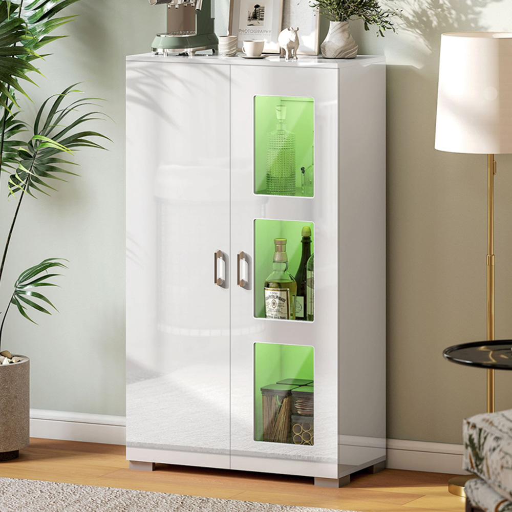HOMCOM 2 Door White Display Cabinet with Glass Shelves Image 1