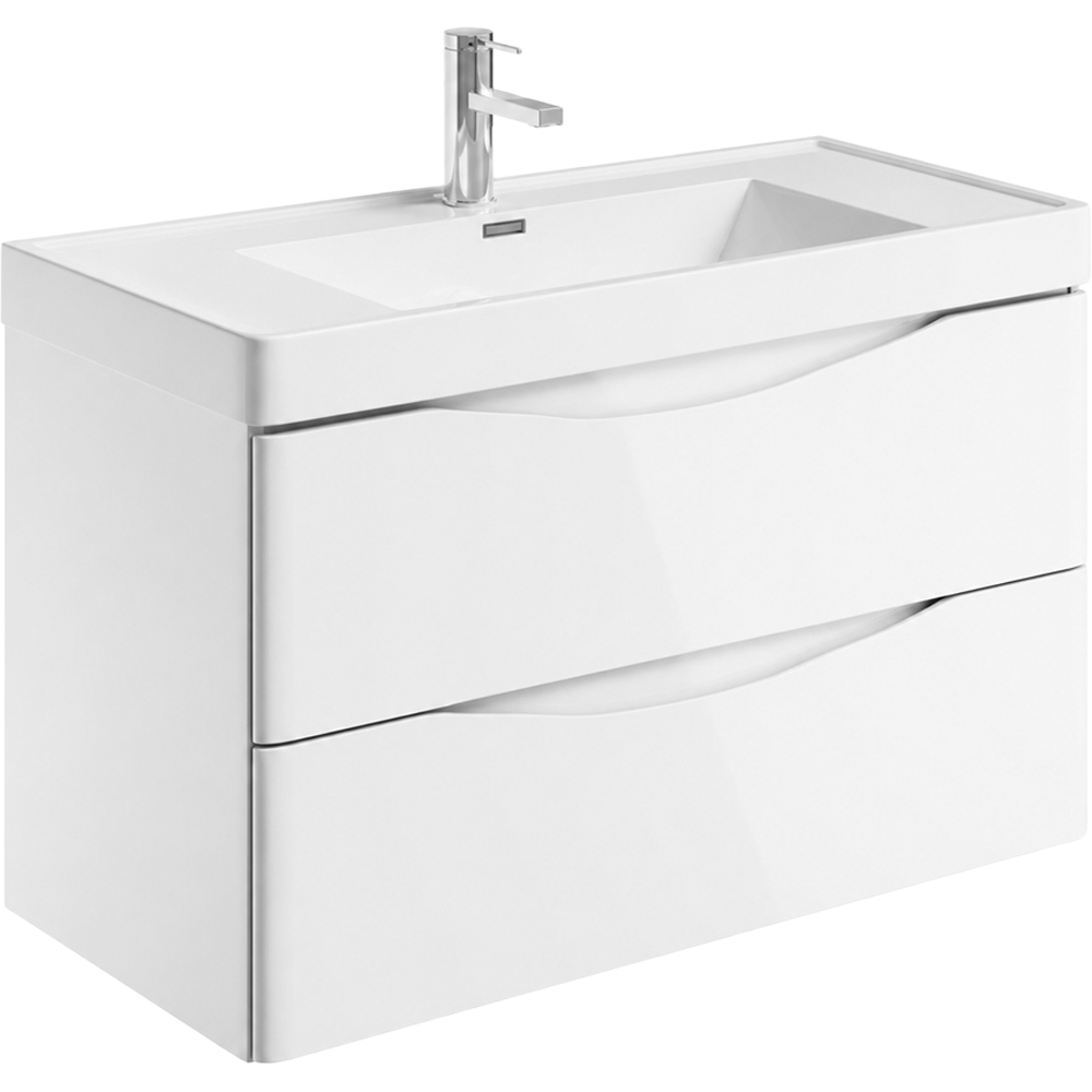 Go Bathrooms Erin 2 Drawer White Gloss Wall Hung Vanity Unit with Resin Basin 900mm Image 2