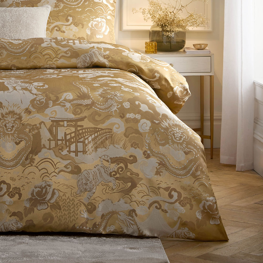 Paoletti King Size Paoletti Baransu Gold Jacquard Duvet Cover Set Image 4