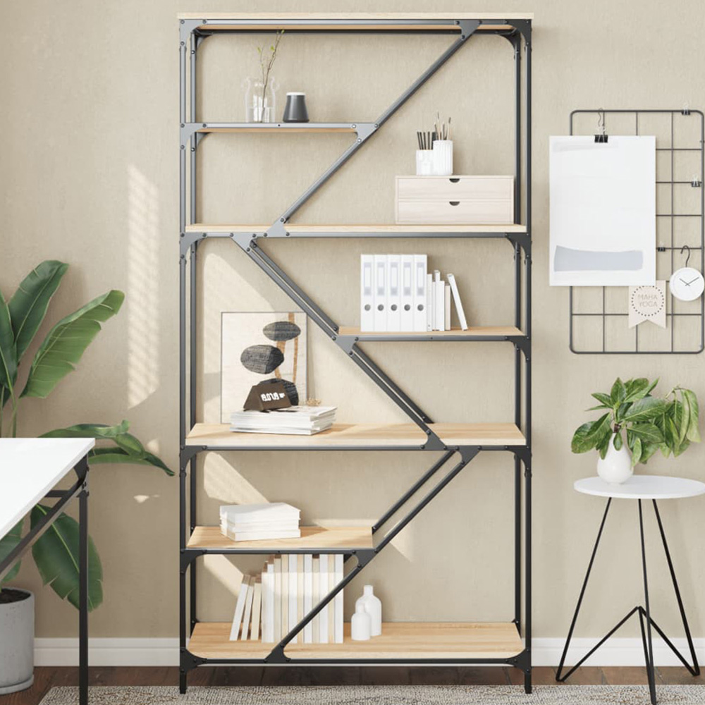 vidaXL 6 Open Shelf Sonoma Oak Bookshelf Image 1