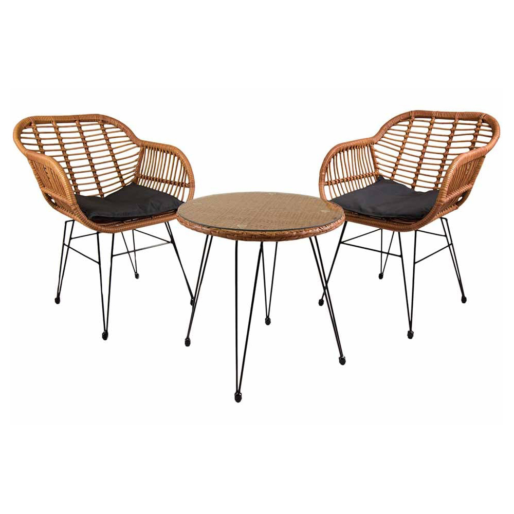 Charles Bentley Wicker 2 Seater Natural Bistro Set Image 2