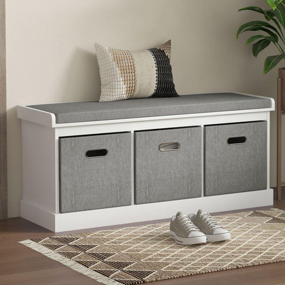 HOMCOM 3 Fabric Drawer White Shoe Storage Bench Image 1