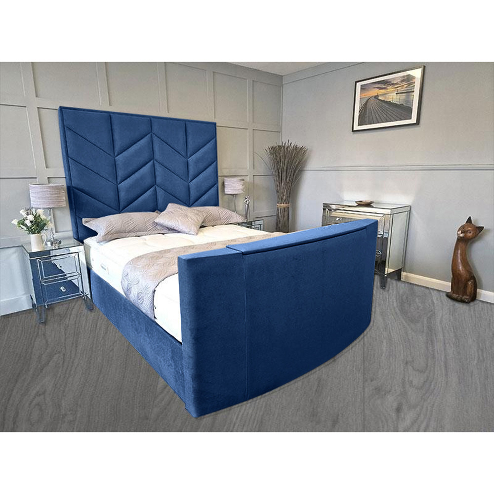 Eleganza Home Alino King Size Blue Plush Velvet TV Bed Frame Image 3