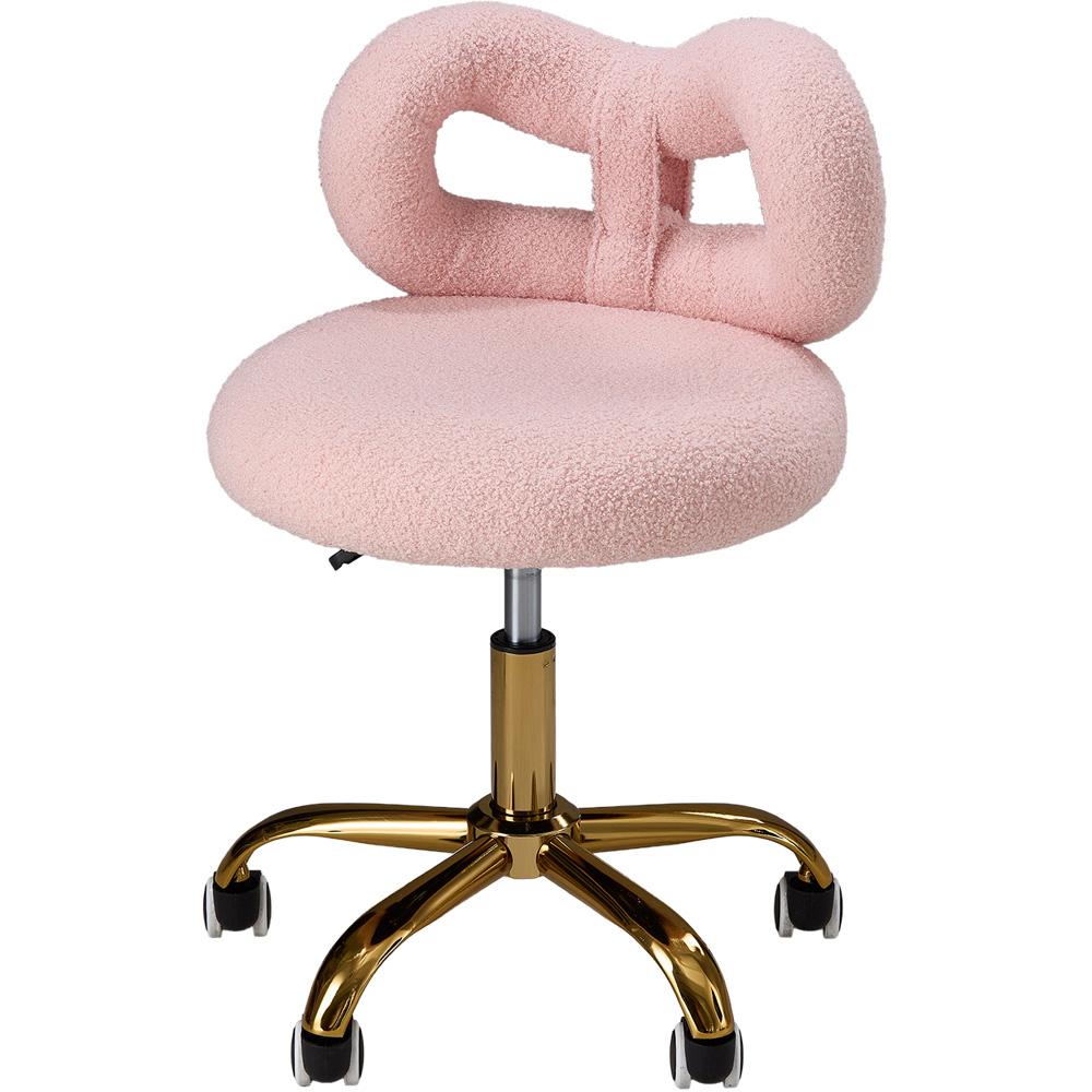 Living and Home Pink Teddy Fleece Bow Back Vanity Chair Image 2