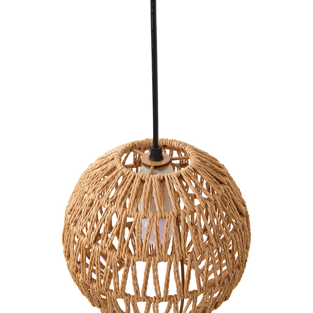 Living and Home Black Wood Colour Hand-Woven Hemp Rope E27 Pendant Light Image 2