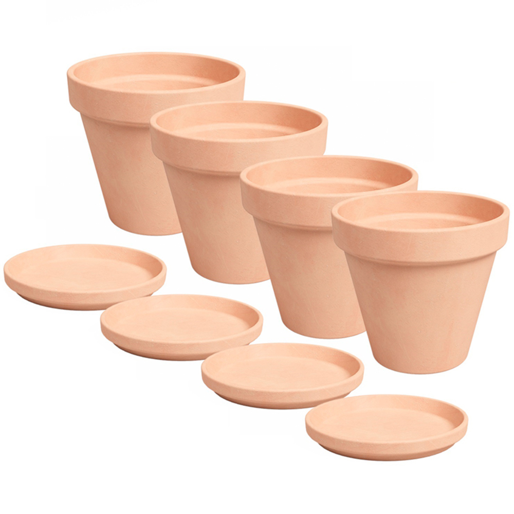 APTA Verona Antique Rustic Aged Pot with Saucer 15cm 4 Pack Image