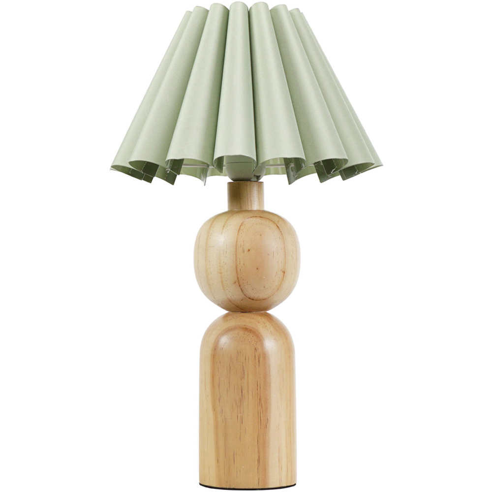 ValueLights Azalea Sage Green Scallop Shade Rustic Wooden LED Table Lamp Image 1