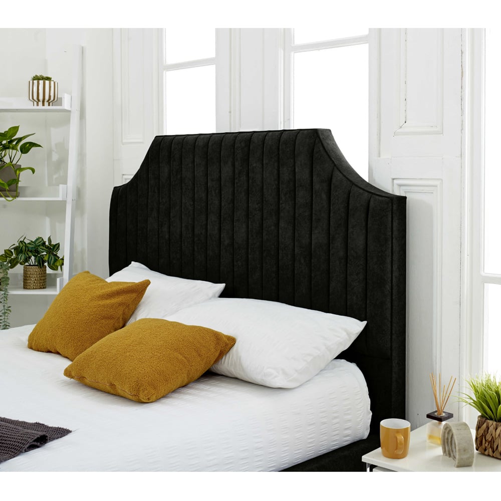Eleganza Ascend Small Double Black Plush Velvet Bed Frame with Lined Headboard Image 2