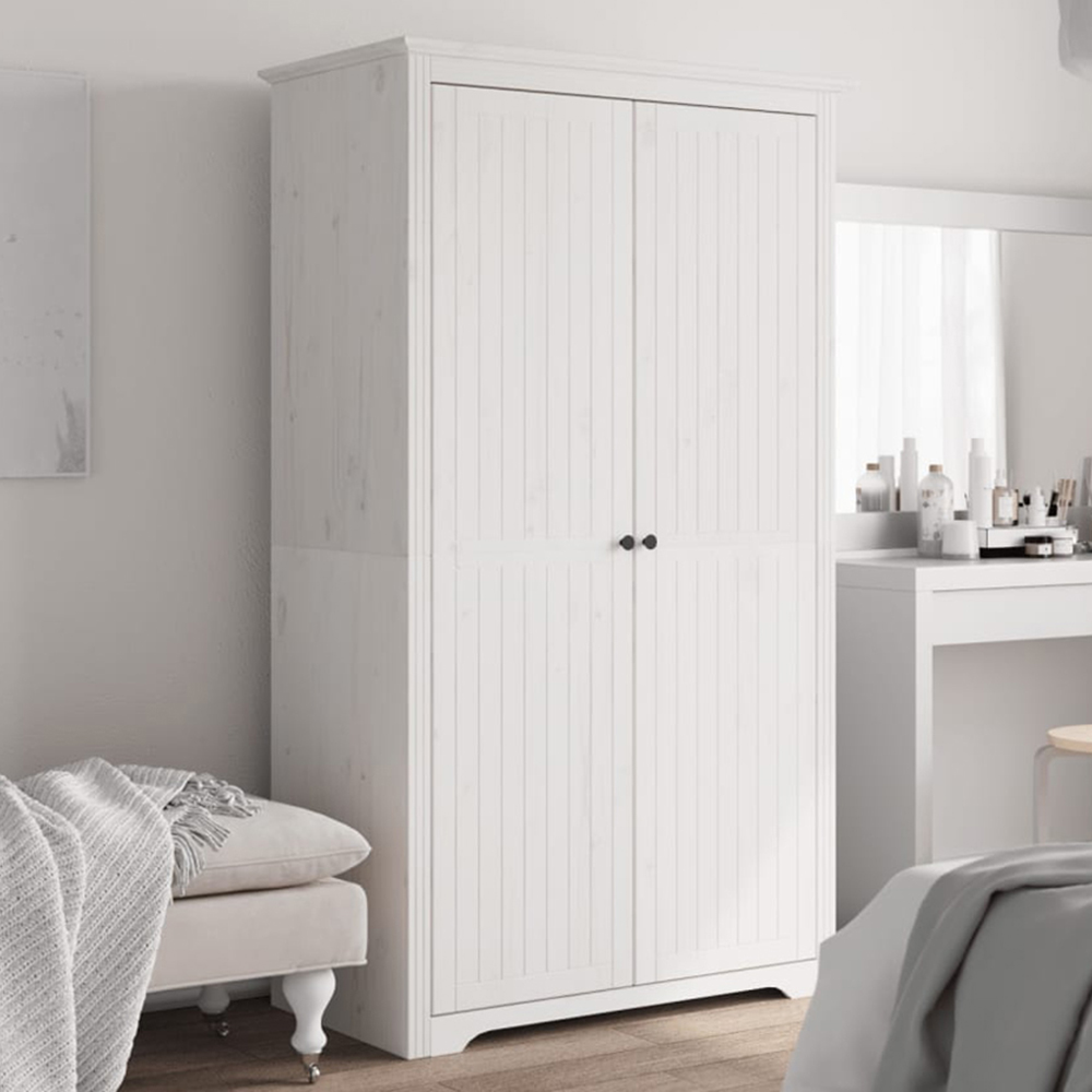 vidaXL Bodo 2 Door White Solid Wood Pine Wardrobe Image 1