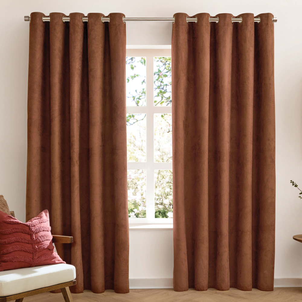 Furn Verso Cinnamon Reversible Suede-Look Blackout Eyelet Curtains 229 x 137cm Image 1