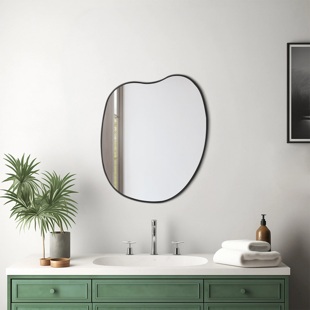 H&O Direct Decorative Black Irregular Wall Mirror with Metal Frame 61cm Image 2