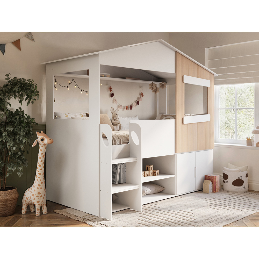 Flair Dreamland White and Oak Play House Bed Frame with Storage Image 7