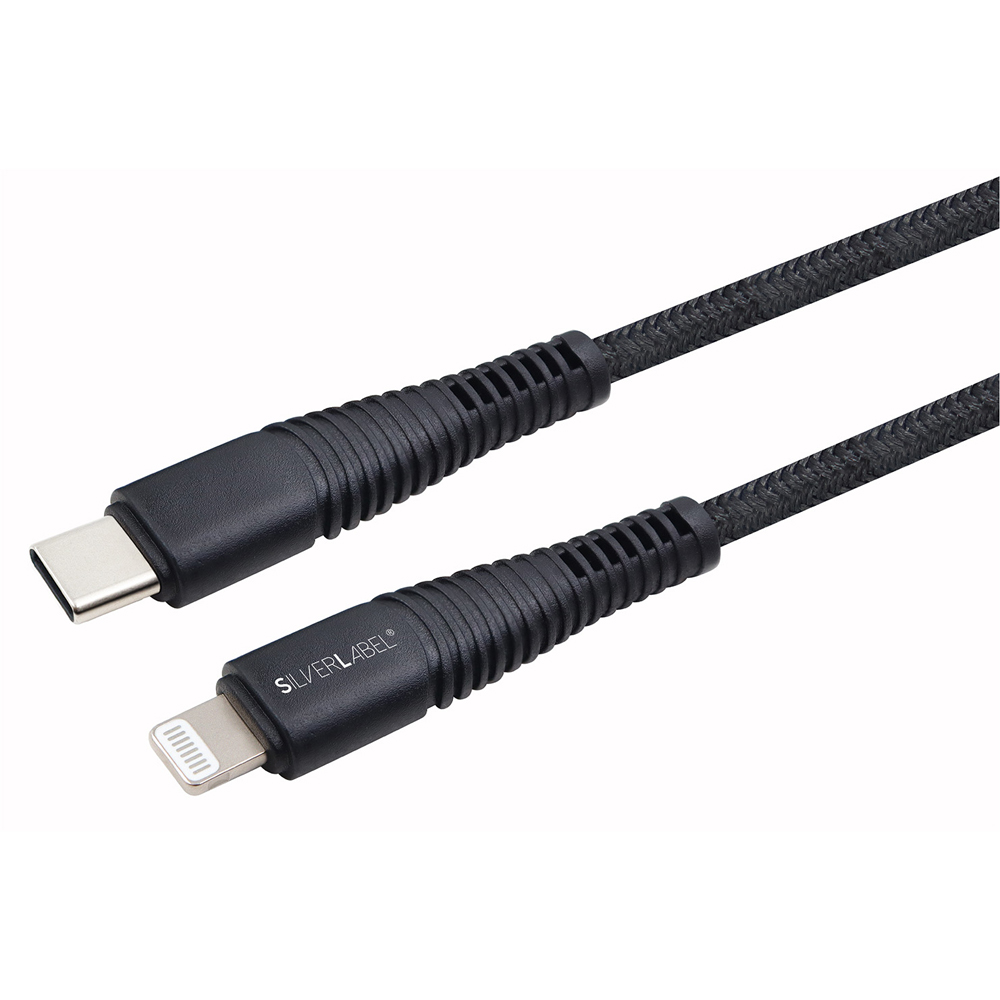 SilverLabel Black USB-C to Lightning Braided Cable 2m Image 2