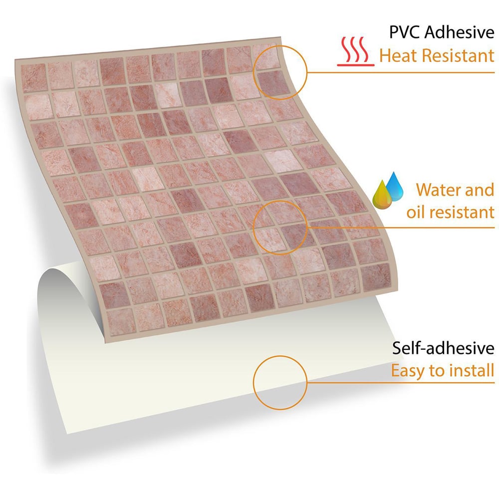 Walplus Vintage Pink Marble Mosaic Tile Sticker 24 Pack Image 5