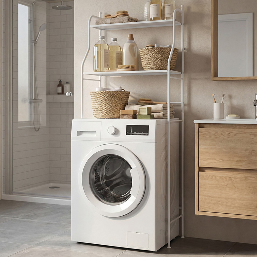 Living and Home 2 Shelf White Over-Washing Machine Storage Rack Image 1