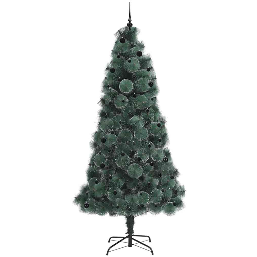 vidaXL Pre-Lit Black Baubles Green Artificial Christmas Tree 8ft Image 4