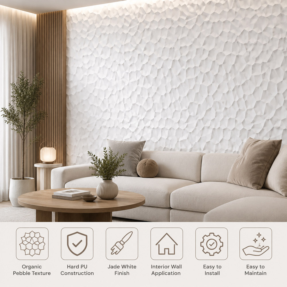 Britwall Jade White Organic Pebble Texture Hard PU Wall Panel 1200 x 600 x 25mm 2 Pack Image 5