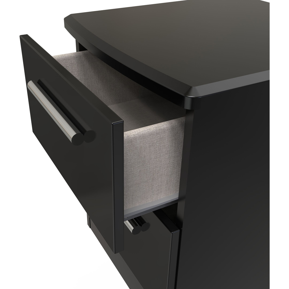 Crowndale Knightsbridge 2 Drawer Black Gloss and Black Compact Bedside Cabinet Ready Assembled Image 5