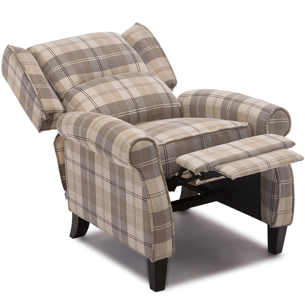 Furniture Online Eaton Beige Wing Back Checkered Recliner Chair Image 6