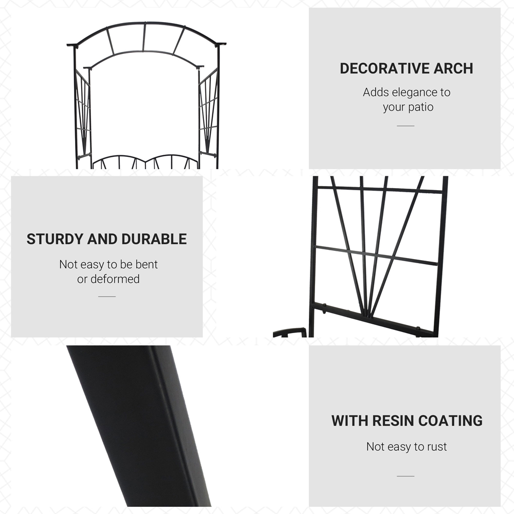 Outsunny 2 Seater Black Metal Garden Loveseat Bench with Arch Image 7