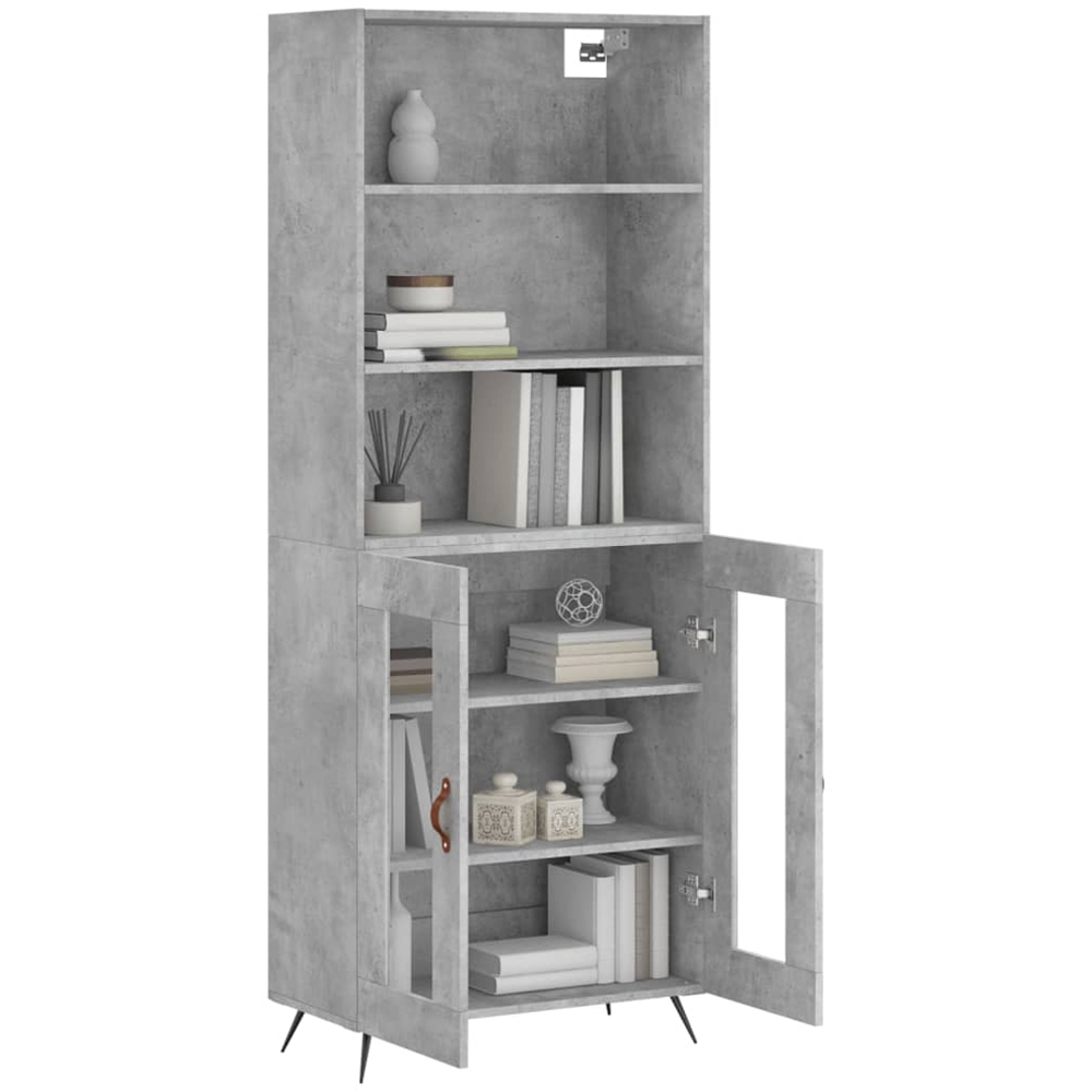 vidaXL 2 Glass Door 3 Shelf Concrete Grey Highboard Image 3