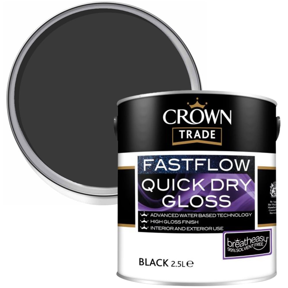 Crown Trade Fastflow Black Quick Dry Gloss Paint 2.5L Image 1