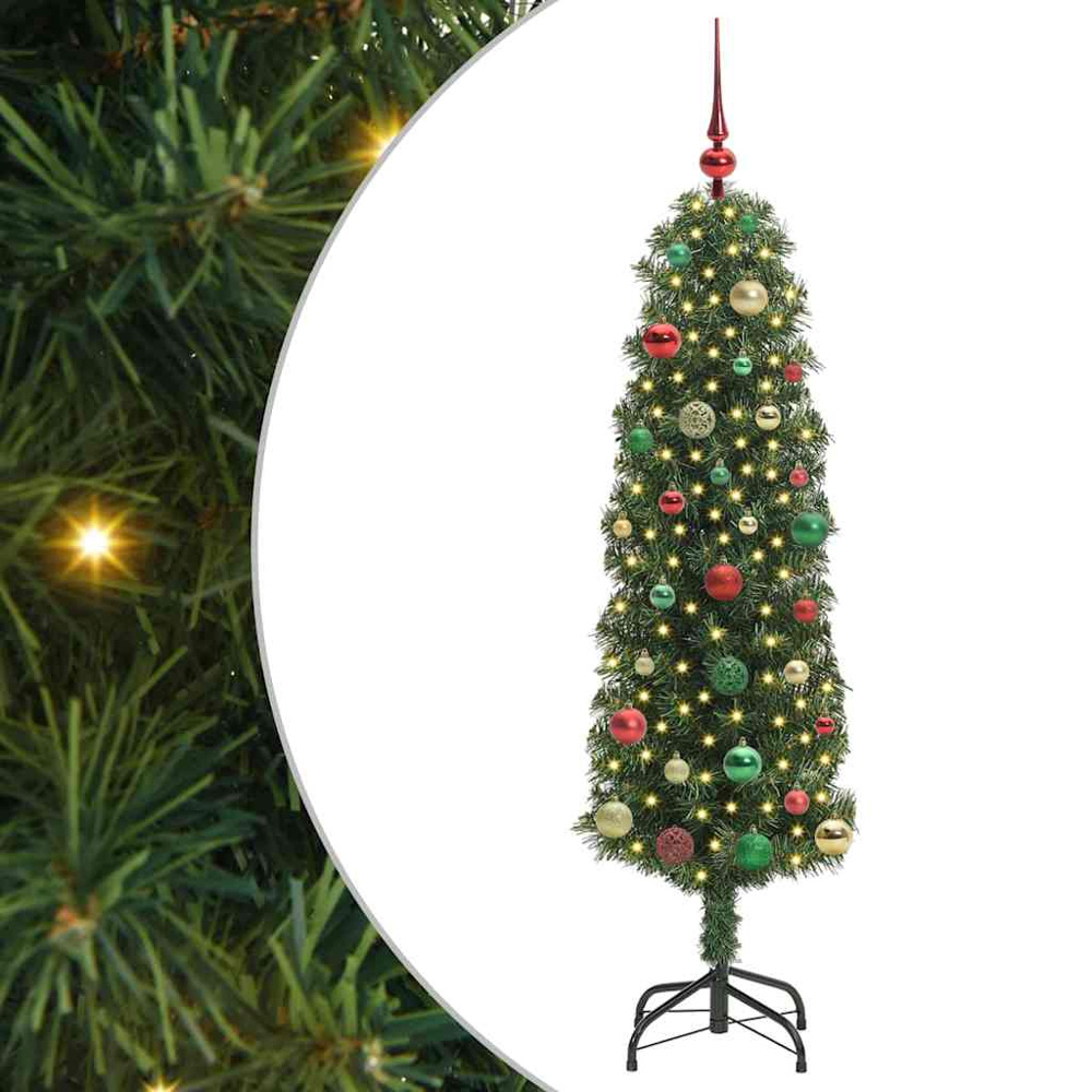 vidaXL Green Artificial Christmas Tree with Pinecones LEDs Multicolour Decoration Ornaments 5ft Image 2