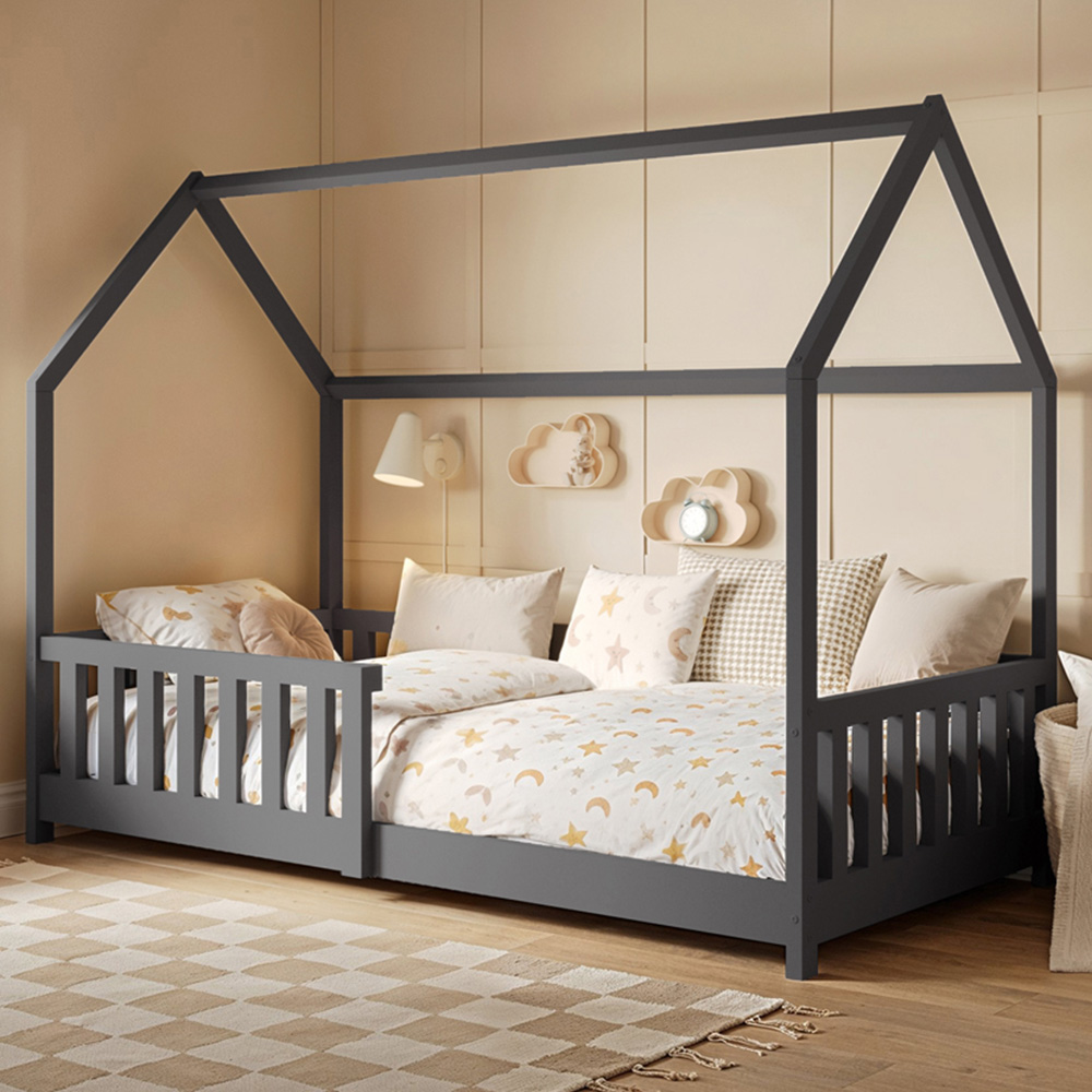 Flair Explorer Single Grey Playhouse Bed Frame with Rails Image 1