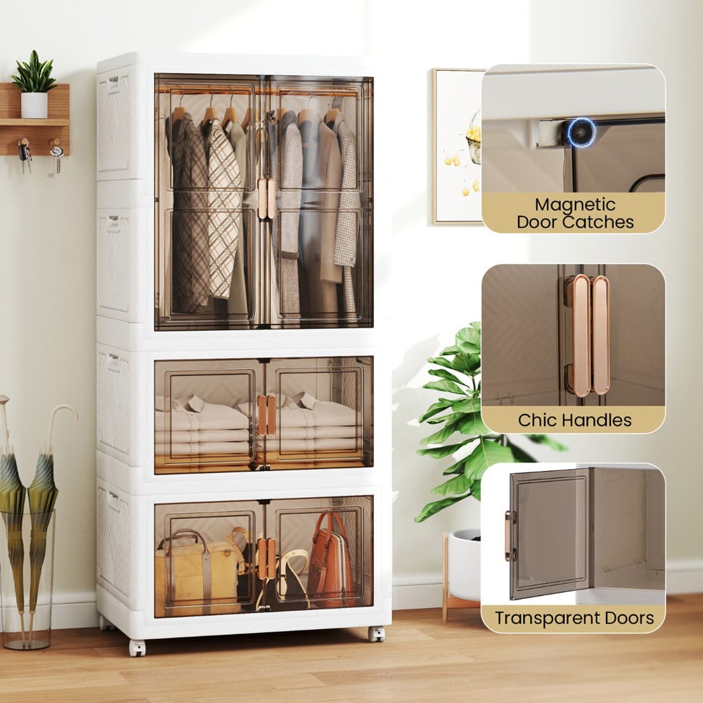 Costway 6 Door White Portable Plastic Wardrobe with Wheels Image 6