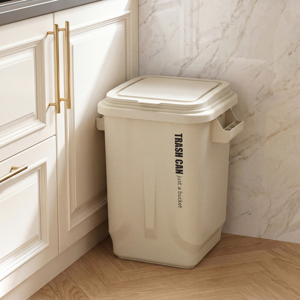 Living and Home Cream Industrial Flip Top Rubbish Bin 23L Image 2