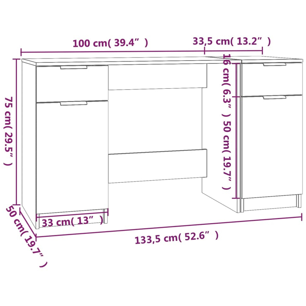vidaXL 2 Door 2 Drawer Computer Desk Concrete Grey Image 7