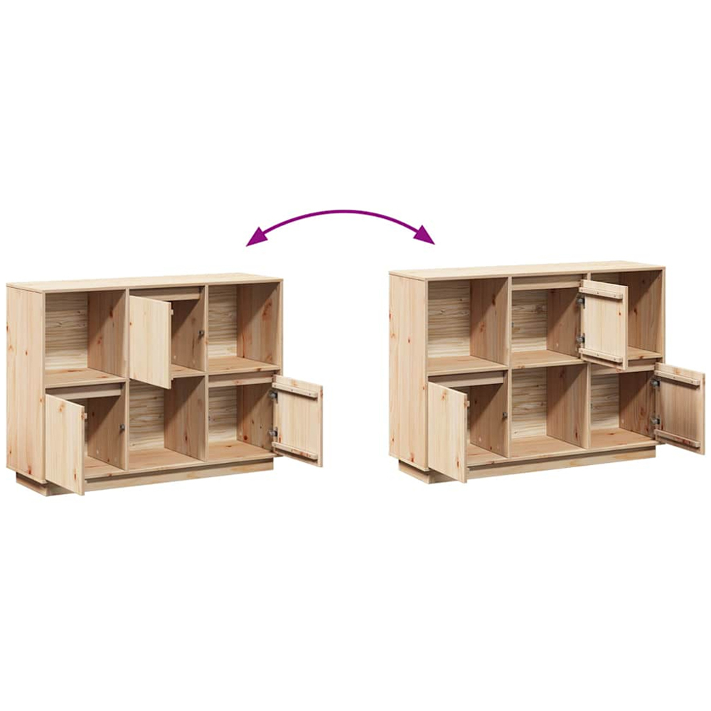 vidaXL 3 Door 3 Shelf Natural Solid Pine Wood Wide Sideboard Image 9
