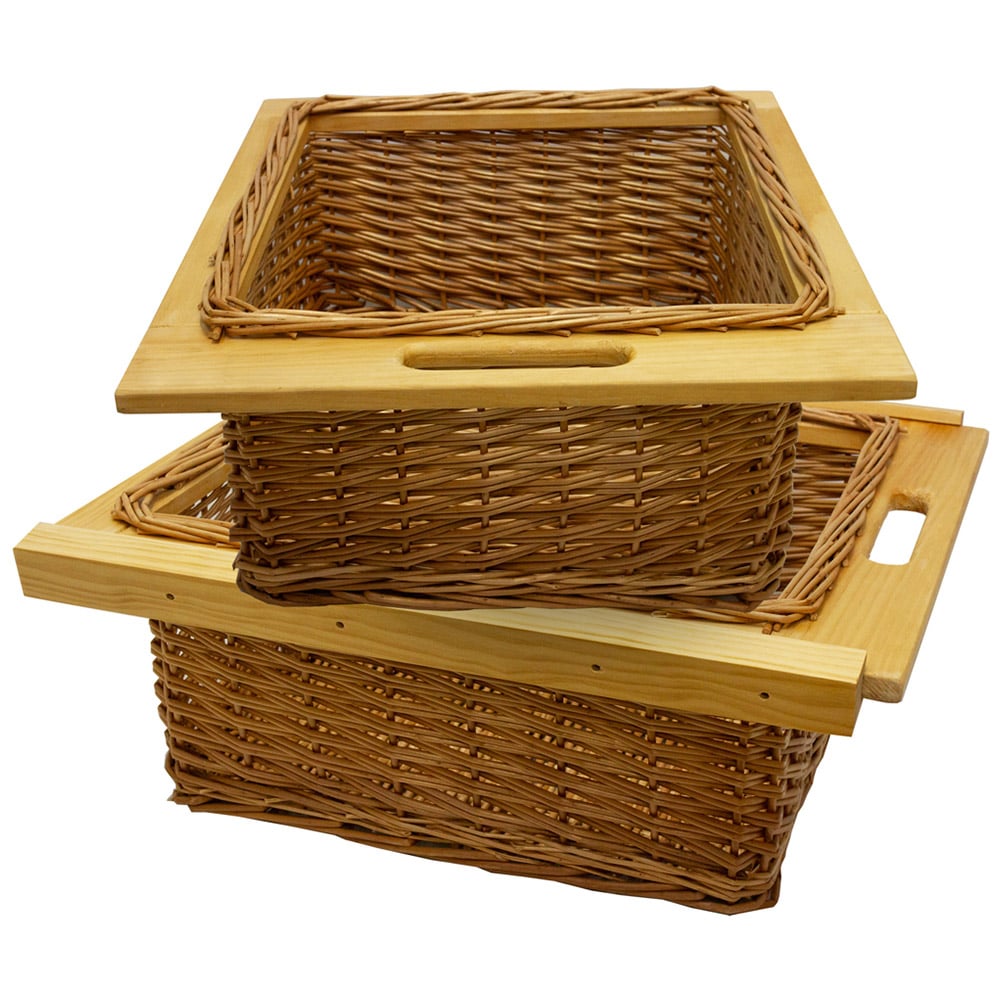 Kukoo Brown Beech and Rattan Wicker Kitchen Basket 2 Pack Image 1