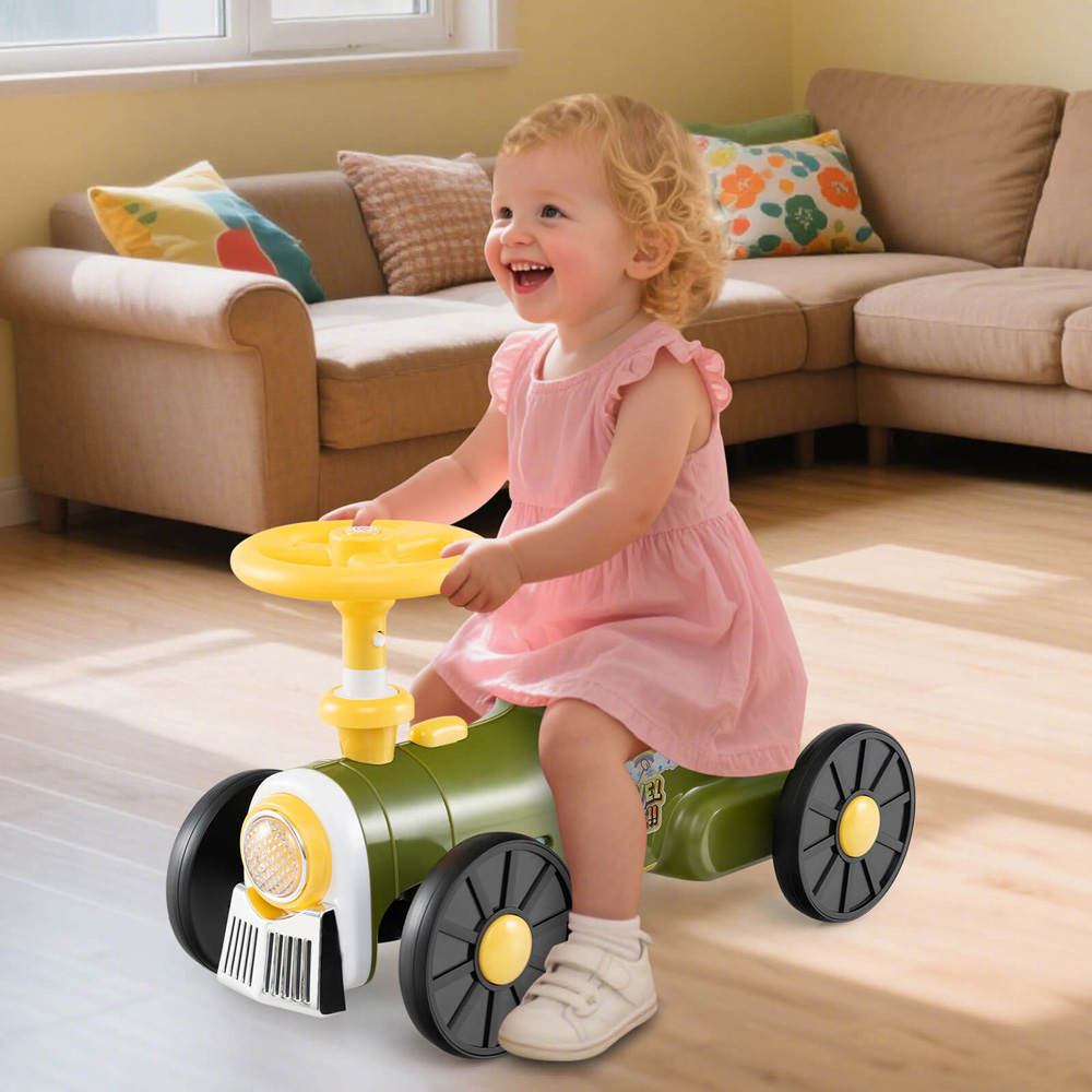 Costway Kids Green Ride On Push Car Train with Sound Button and Storage Compartment Image 2